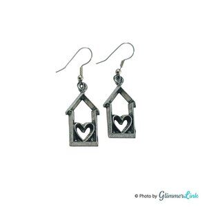 Vintage 1990s Ann Clark Pewter House Heart Cookie Cutter Dangle Earrings